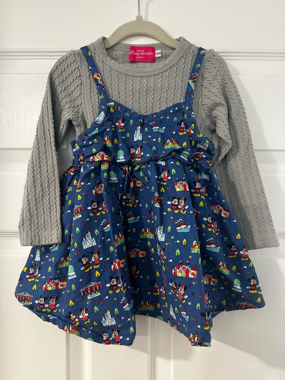 Disney Blue Mickey & Castle Print Layered Dress